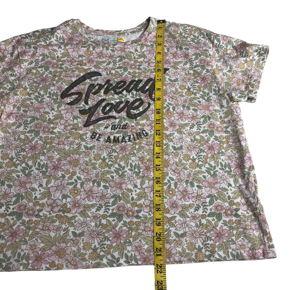 C&C California Top Womens M Floral Spread Love Graphic Preppy Boho Cottagecore - Picture 9 of 11